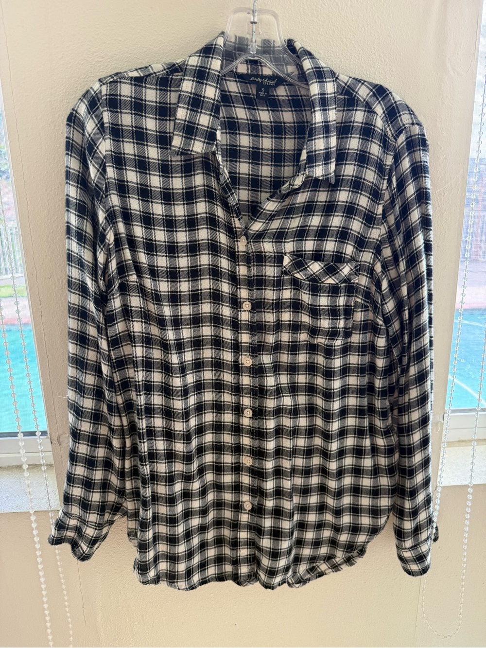 Lucky Brand Black and White Plaid Button-Down Shirt